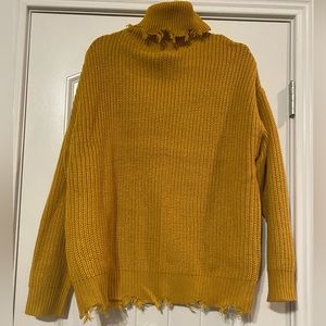 Love Star- Mustard Yellow Distressed Knit Long Sleeve Turtleneck- 1X
